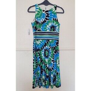 Evan Picone Cocktail Dress Print Green, Blue and White Women's Size 8P